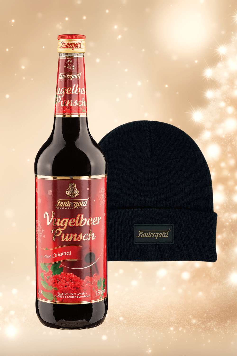 Aktionskiste 6 Flaschen Lauterer Vugelbeerpunsch 15% vol. mit Mütze Punsch mit Mütze