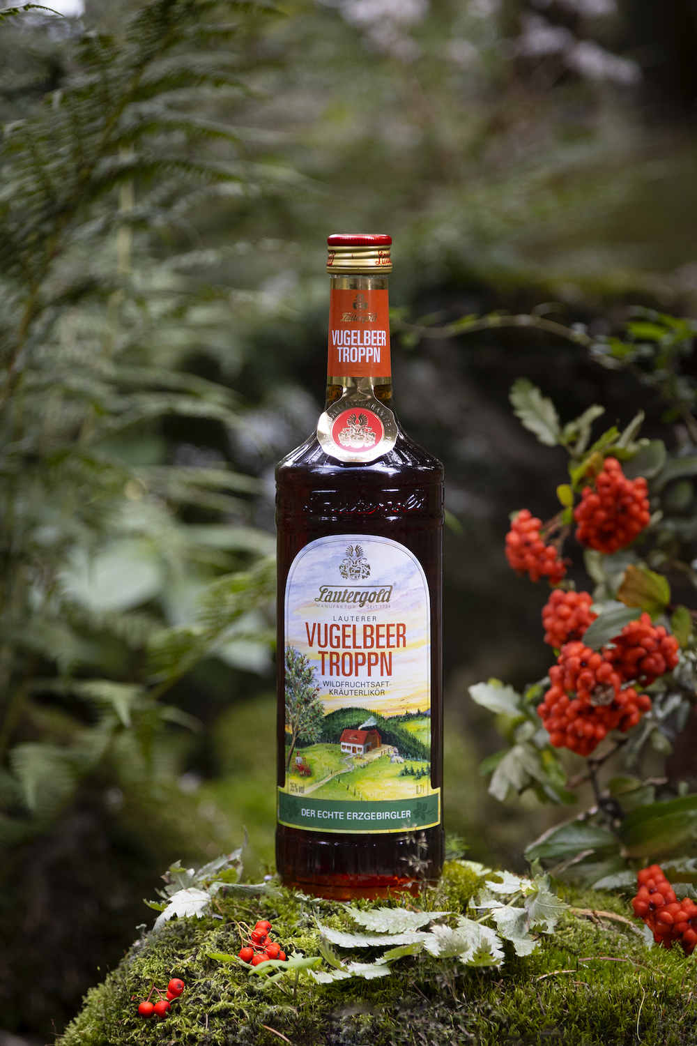Lauterer Vugelbeertroppn 35% vol. Vogelbeertropfen mit Vogelbeere