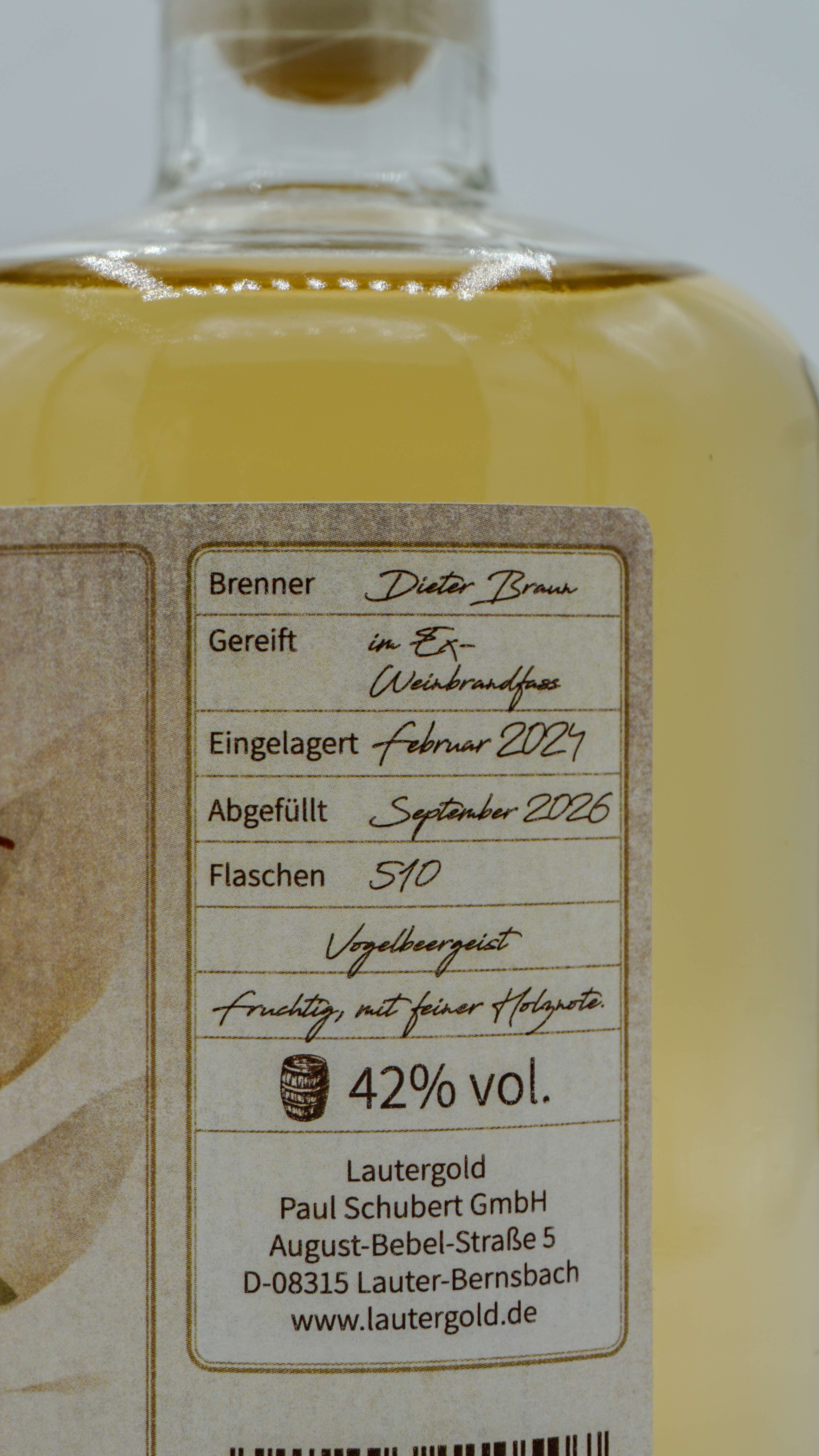 Vogelbeergeist im Holzfass gereift 42 % vol.