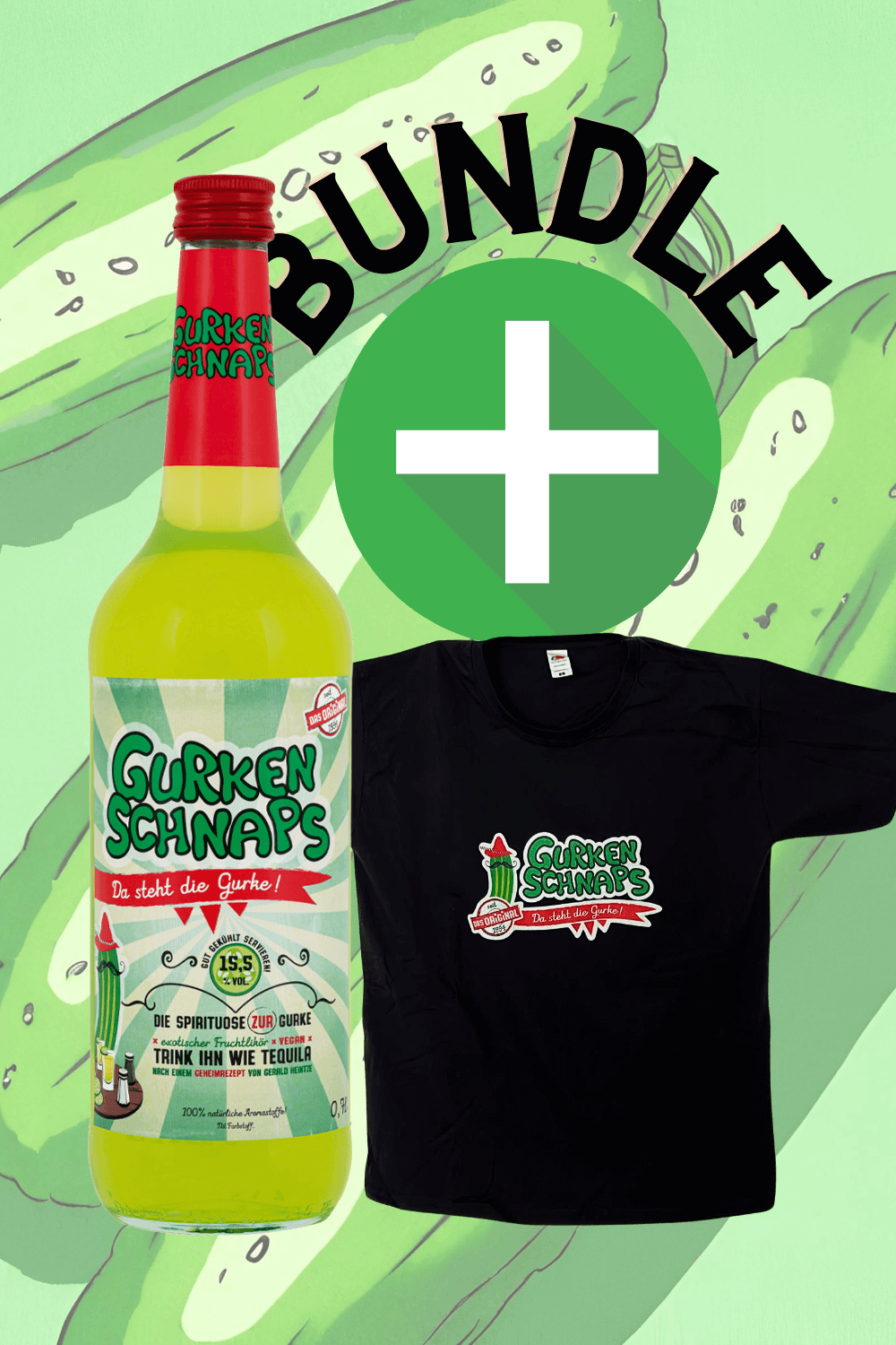 Gurkenschnaps + T-Shirt Bundle "Da steht die Gurke" Gurkschnaps und Shirt
